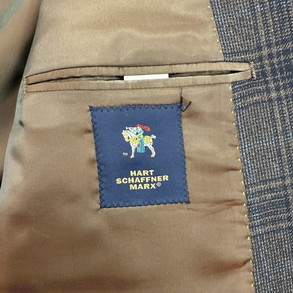 Hart Schaffner Marx Loro Piana Blazer Men's 46L Brown Tartan Plaid 100% Cashmere - Picture 8 of 12